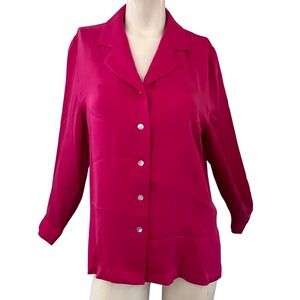 K Arnold Silk Fuchsia Button Up Collared Long Sleeve Shirt Womens M Office Hol
